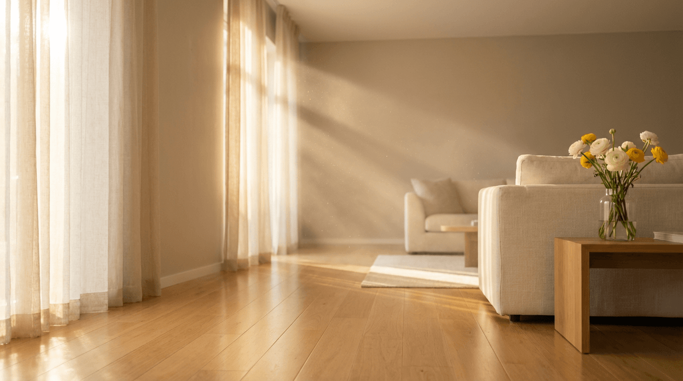 Bright living room after professional cleaning